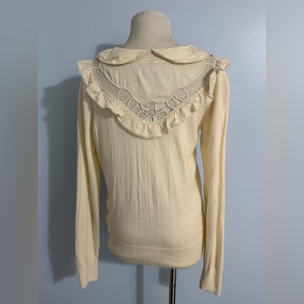 Isabella Sinclair Cottagecore Cream Ruffled Women's Sweater Cardigan - Picture 5 of 8